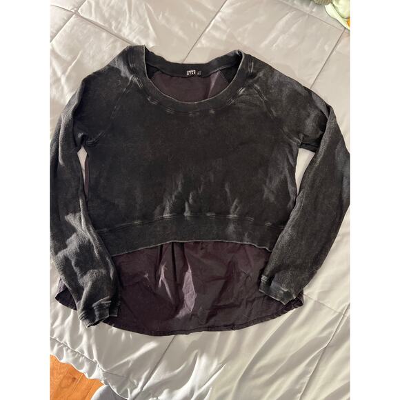 Under star cropped acid wash black sweater with a‎ slouchy back 100% cotton sz L - Picture 1 of 7